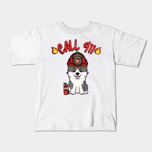 Funny Husky Dog is a firefighter Kids T-Shirt